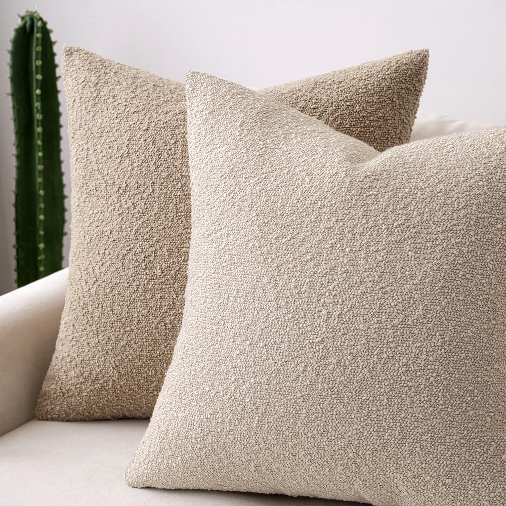 Miulee 22x22 Inch Decorative Euro Sham Pillow Covers for Couch Bed Set of 2 Textured Boucle Neutral Throw Pillow Covers Oatmeal Accent Soli…