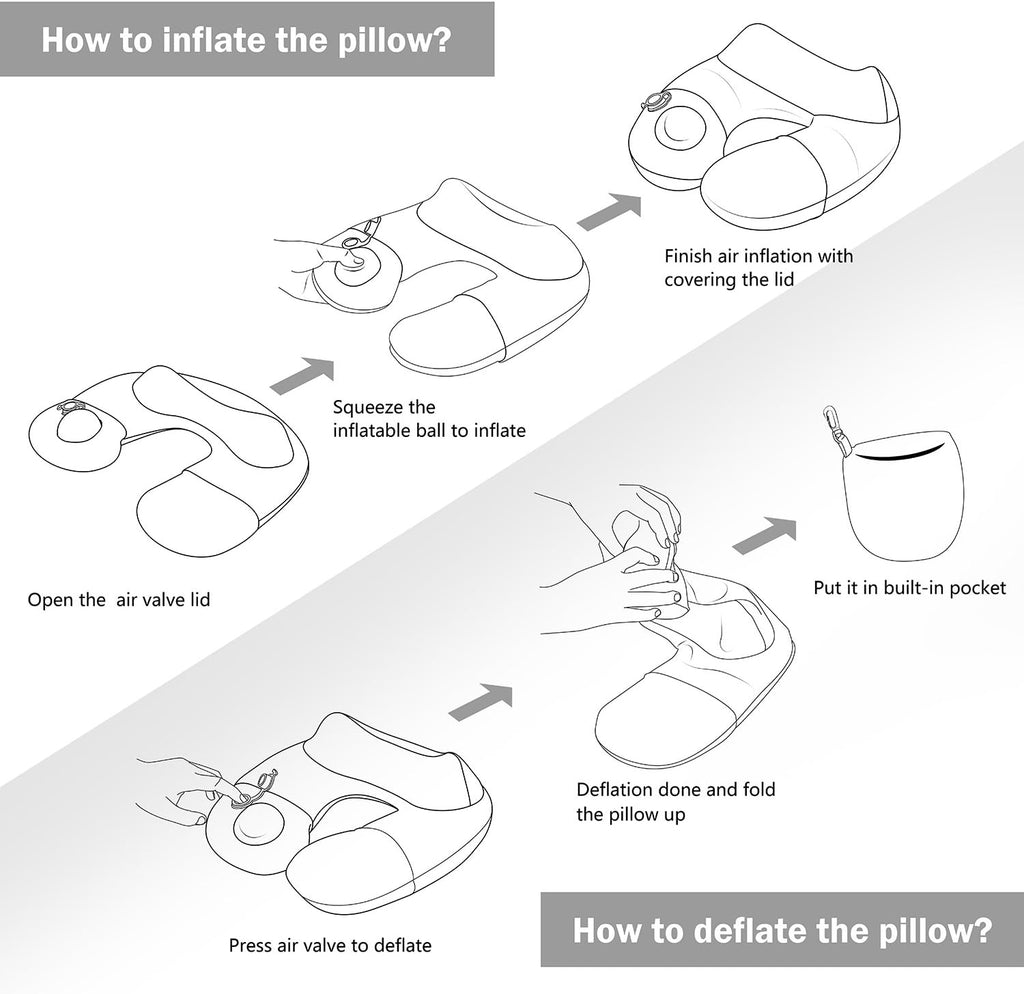 Keemall Inflatable Travel Neck Pillow, Airplane Neck Pillow for Long Flight Sleeping, Soft 100% Cotton Travel Pillow for Plane Head Rest…