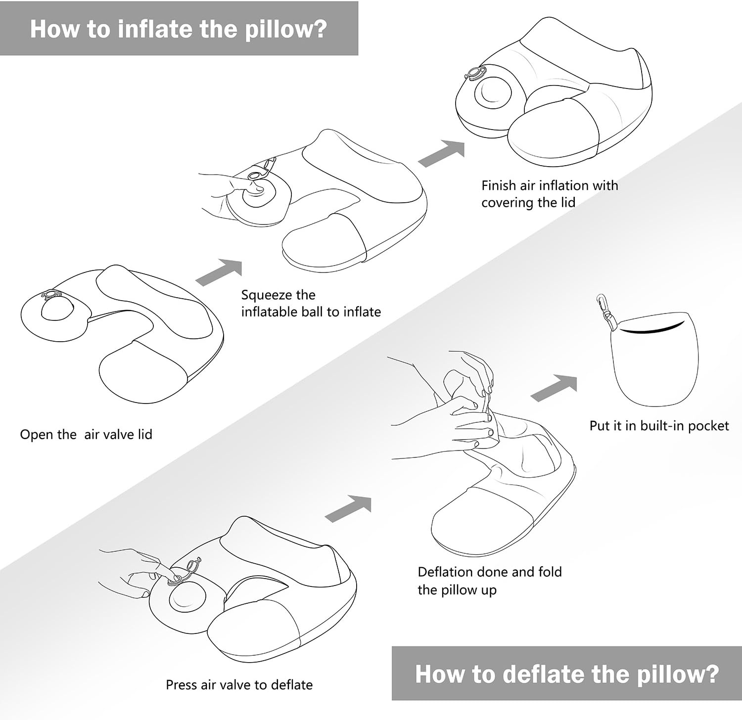 Keemall Inflatable Travel Neck Pillow, Airplane Neck Pillow for Long Flight Sleeping, Soft 100% Cotton Travel Pillow for Plane Head Rest…