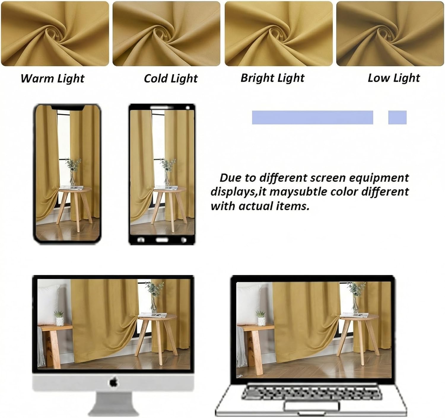 Simplebrand Ava Bright Gold Blackout Curtains for Bedroom 72 Inch Length 2 Panels Set, Privacy Thermal Insulated Rod Pocket Door Window Cur…