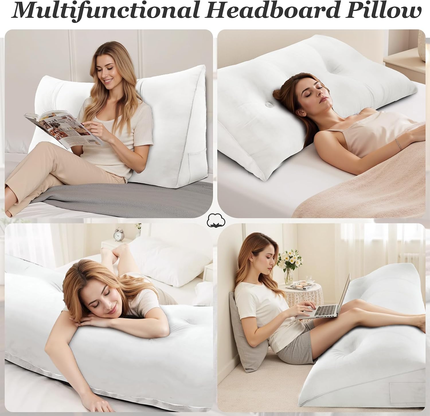 Wedge Pillow Headboard, Bed Wedge Pillow for Headboard, Headboard Pillow Queen, Back Support Cushion for Sitting up in Bed - Features…