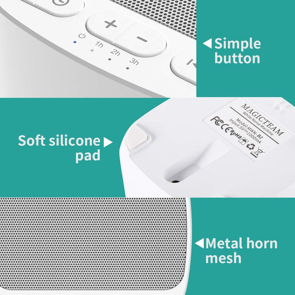 Magicteam Sleep Sound White Noise Machine with 40 Natural Soothing Sounds and Memory Function 32 Levels of Volume Powered by AC or USB and…
