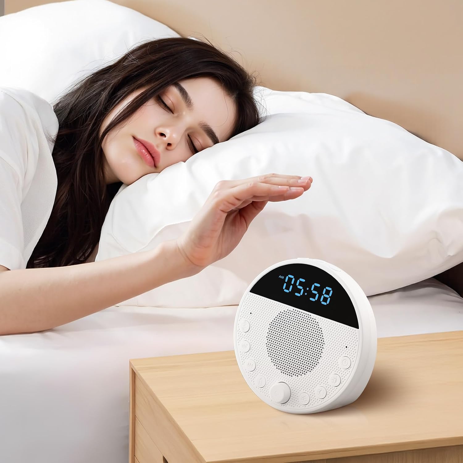 VEVOR Sound Machine, 18 Soothing Sleep Sounds, 7-Color Night Light, 6-in-1 White Noise Sound Machine with Dual Alarms, APP, Auto-Off…