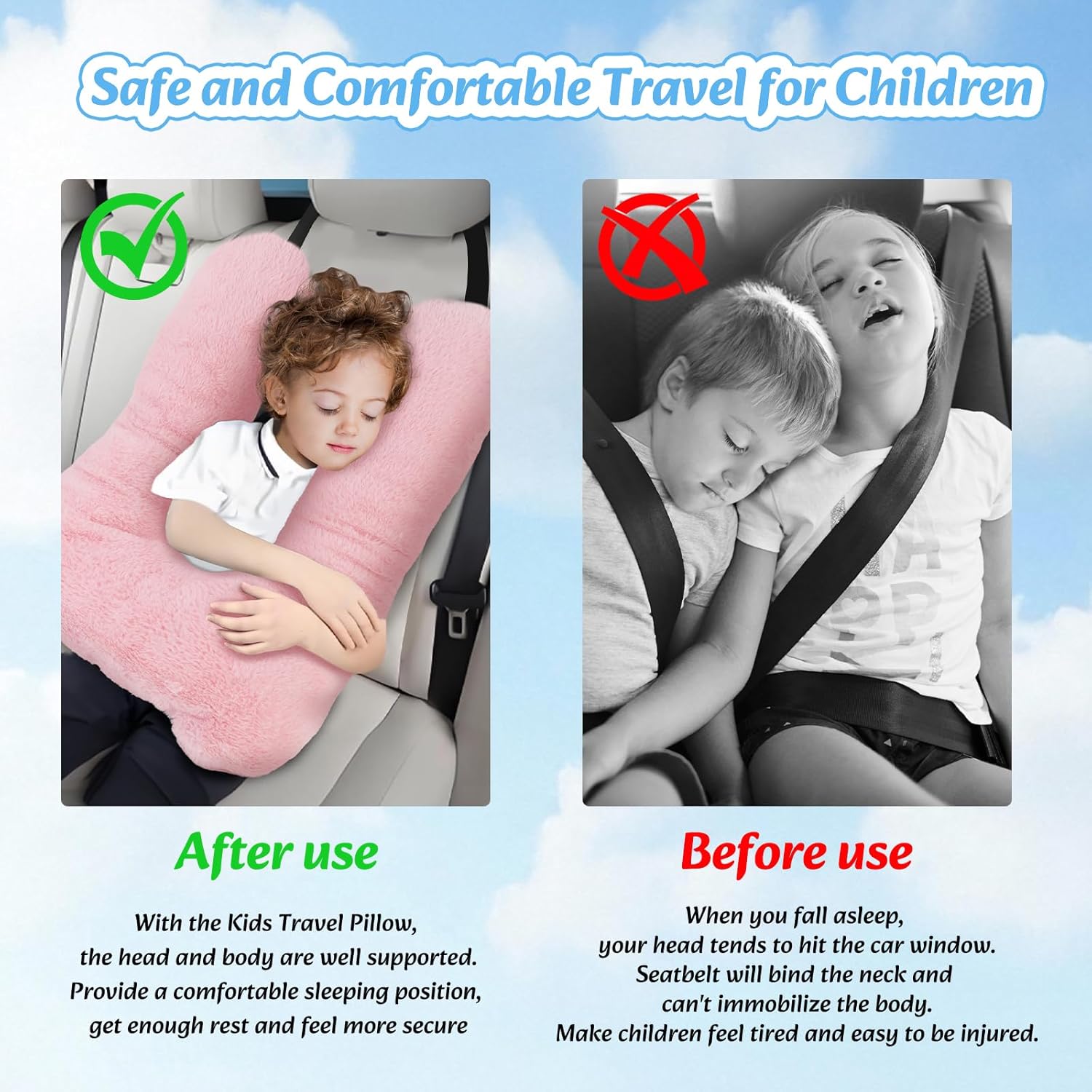 Swemos Travel Pillow, Car Pillow for Kids & Adults - Ergonomic Travel Pillows Sleeping Aid for Neck & Body Support, Car Travel Essentials…