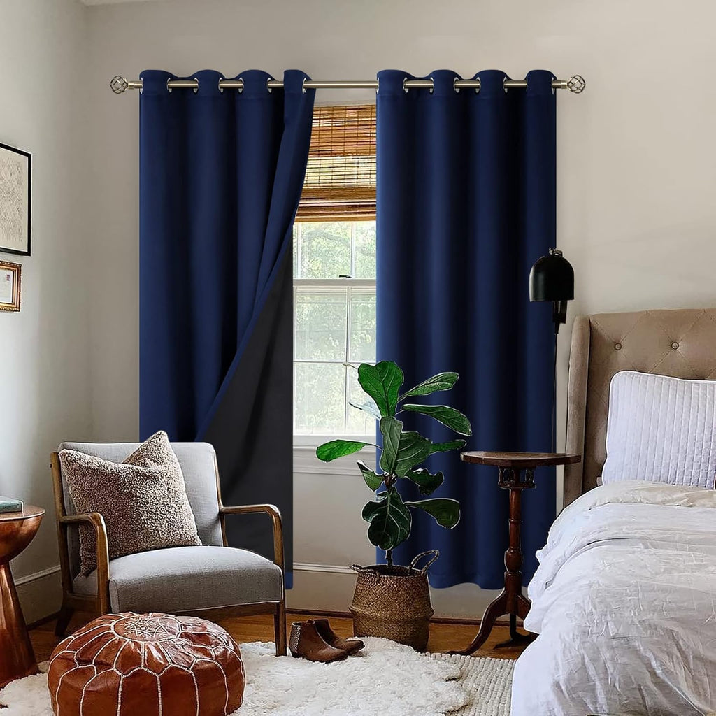 BGment Thermal Insulated 100% Blackout Curtains for Bedroom with Black Liner, Double Layer Full Room Darkening Noise Reducing Grommet Curta…