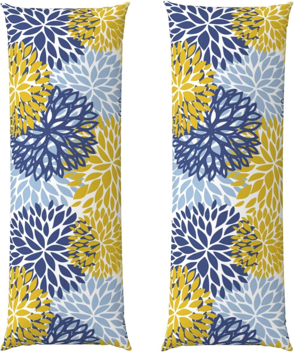 Sovvin Blue Yellow and Navy Chrysanthemum Flowers Body Pillow Cover Floral Long Pillow Case with Zipper Decorative Soft Cushion Bedd…