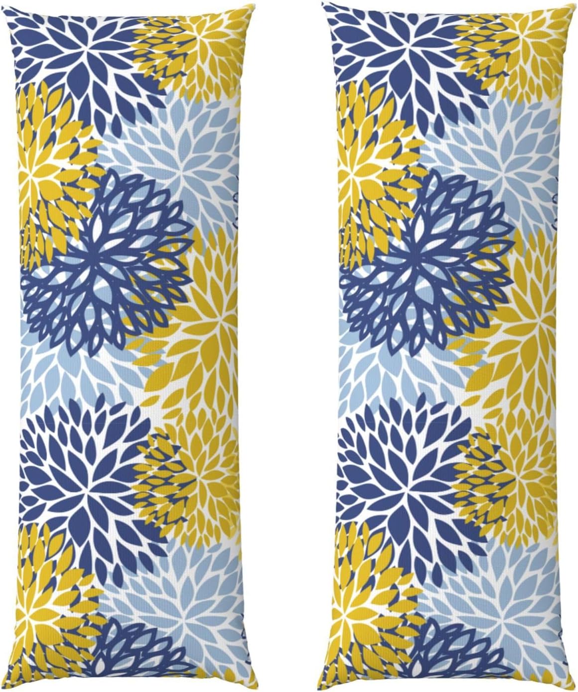 Sovvin Blue Yellow and Navy Chrysanthemum Flowers Body Pillow Cover Floral Long Pillow Case with Zipper Decorative Soft Cushion Bedd…