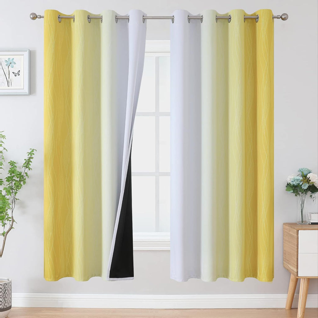 Estelartextiler Estelar Textiler Room Darkening Gradient Blackout Curtains 72 Inch Length 2 Panels Set, Ombre Yellow and Greyish White Ther…