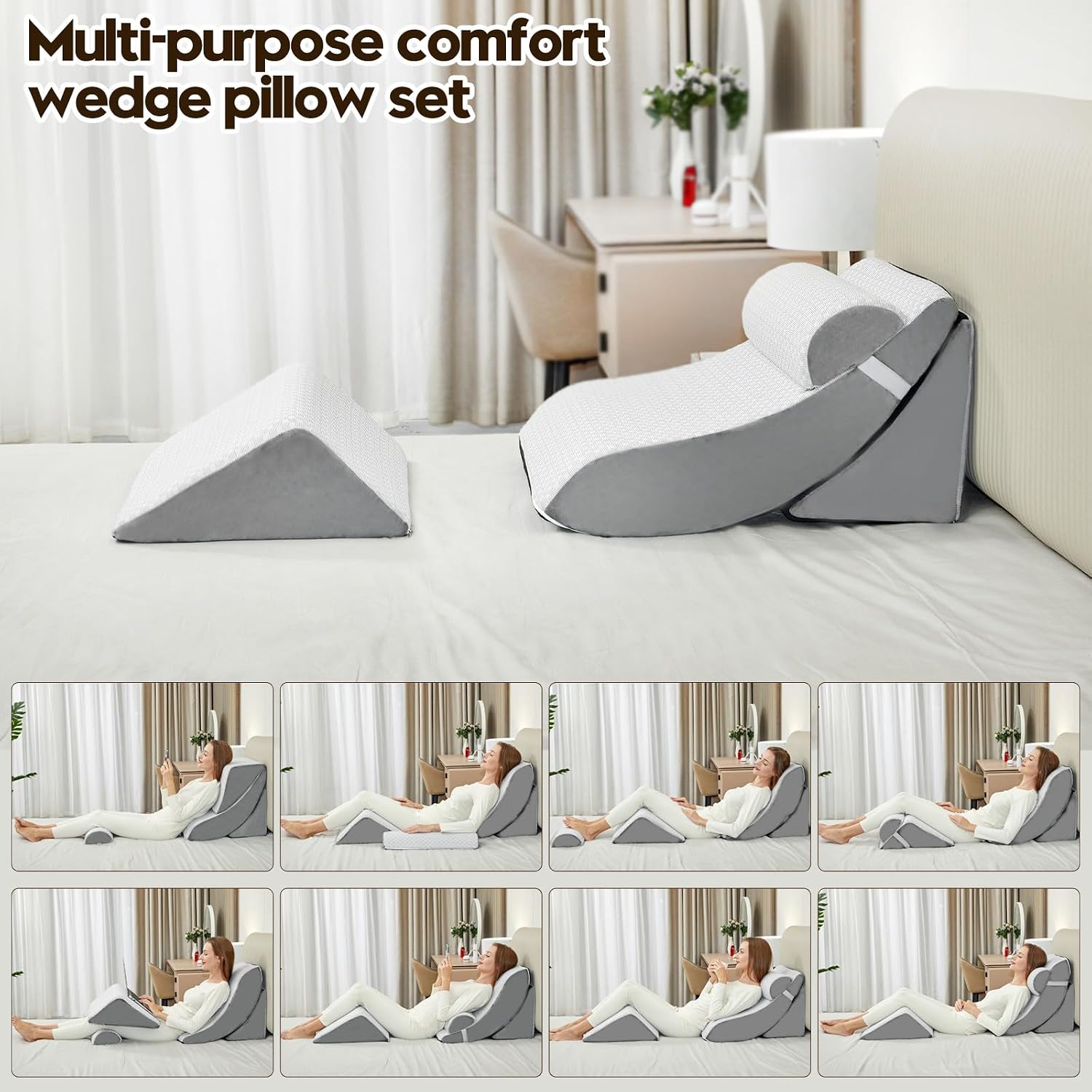 PIASHJOY 4pcs Wedge Pillow Set for After Surgery, Bed Wedge Pillows for Sleeping, Post Surgery Recovery, 45 Degree Wedge Pillow for Ac…