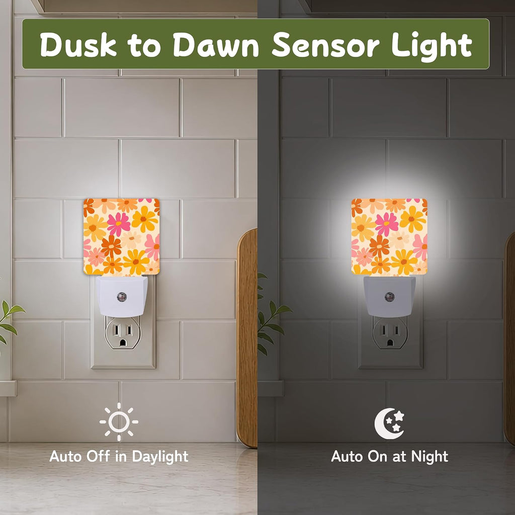 Retro Daisy Floral Night Light, Night Lights Plug into Wall with Dusk to Dawn Sensor for Bedroom Bathroom Hallway Kitchen, Decorative…