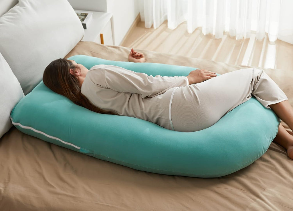 Momcozy U Shaped Pregnancy Pillows with Cotton Removable Cover, 57 Inch Full Body Pillow Maternity Support, Must Have for Pregnant Women…