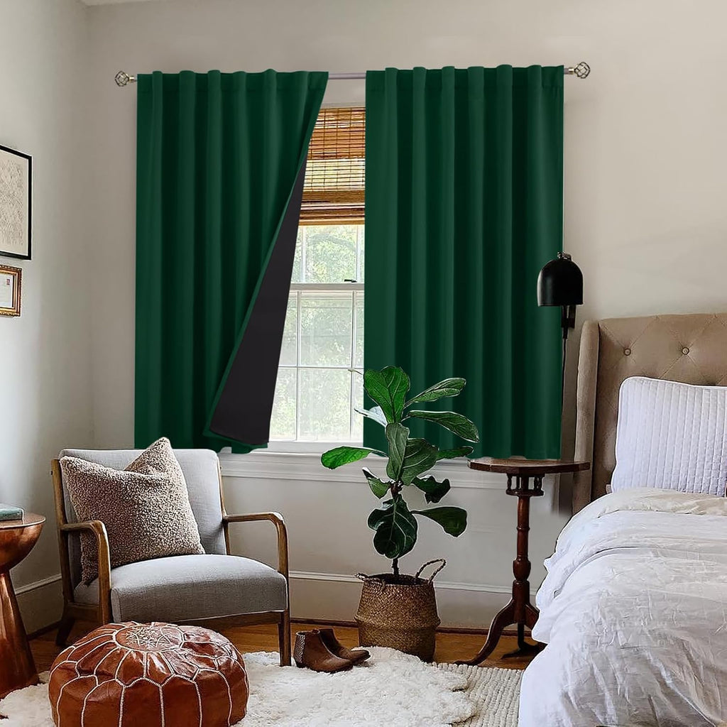 BGment Emerald Blackout Curtains 45 Inch Length with Liner, 100% Blackout Thermal Insulated Rod Pocket Back Tab Double Layer Noise Reduce…
