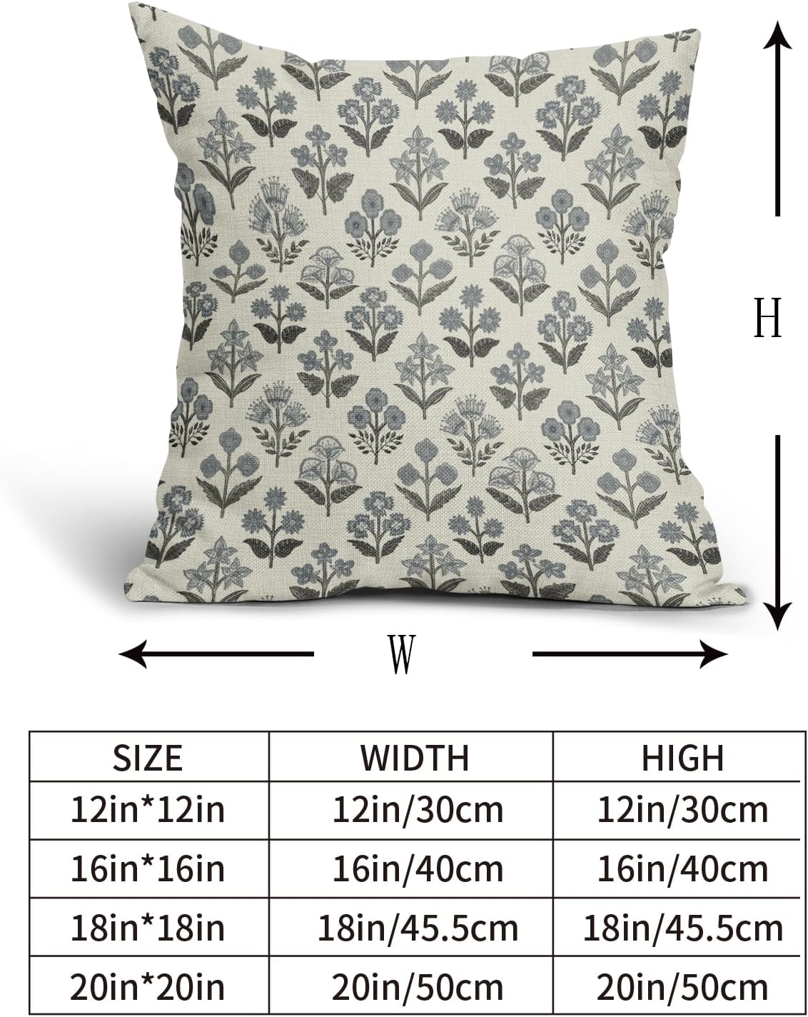 Black Dusty Blue Floral Pillow Covers 18x18 Inch Set of 2, Vintage Flower Block Print Pattern Decorative Throw Pillowcases Outdoor…