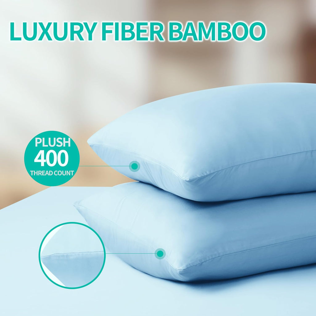 4-Pack Bamboo Viscose Zippered Pillow Cases Standard Size, 400 Thread Count Cooling Pillow Protectors for Hot Sleepers, Luxurious Hotel…