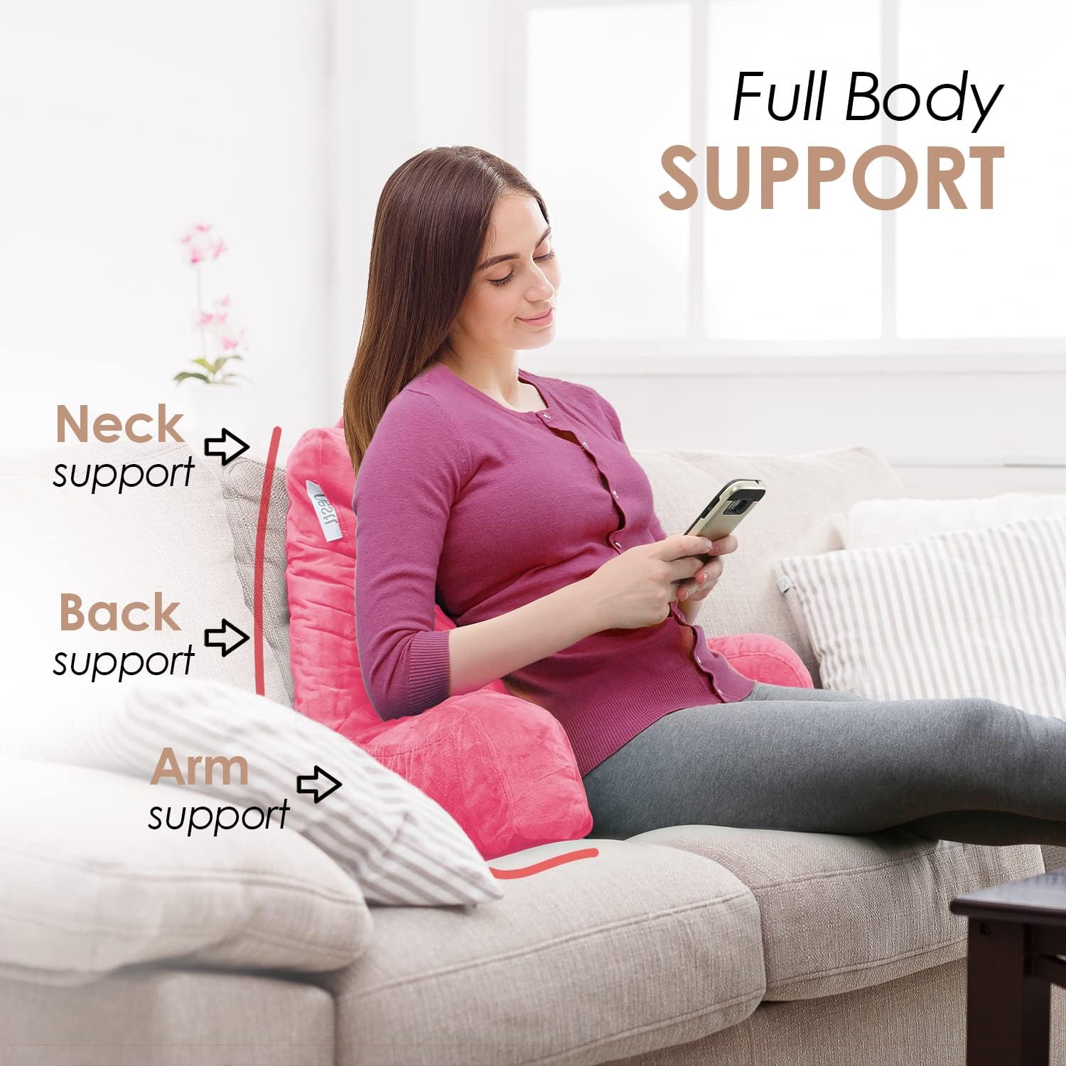 Nestl Reading Pillow with Shredded Memory Foam, Designed for Sitting Up in Bed and Couch, Back and Arms Adjustable Support for Adult &…