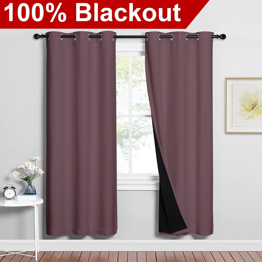 Nicetown 100% Blackout Window Curtain Panels, Full Light Blocking Drapes with Black Liner for Nursery, 72-inch Drop Thermal Insulated Drape…