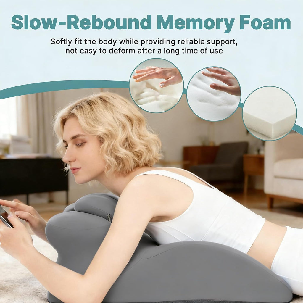 Ergonomic Memory Foam Wedge Pillow, Back and Neck Support Cushion for Reading in Bed, Sitting Up, Bed Rest and Watching TV (Grey)