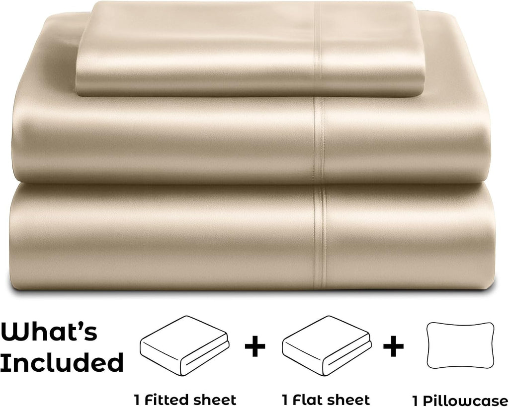 PureBedding Satin Sheets Twin [3-Piece, Champagne Gold] Hotel Luxury Silky Bed Sheets - Extra Soft 1800 Microfiber Sheet Set, Wrinkle, Fade…