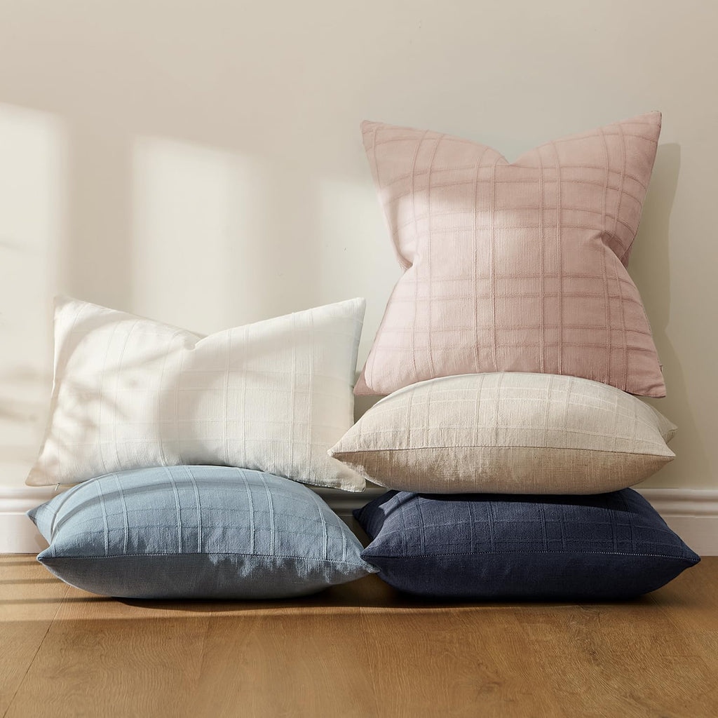 Miulee Decorative Linen Check Throw Pillow Covers Neutral Farmhouse Vintage Spring Valentine Spring Pillow Covers 18x18 Set of 2 Boho Moder…