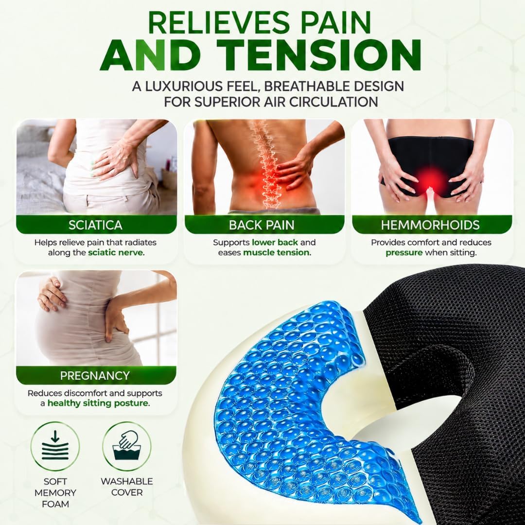 AnboCare Donut Gel Sitting Pillow - Orthopedic Memory Foam for Tailbone Pain, Hemorrhoid, Bed Sores, Postpartum, Prostate, Coccyx & Sciatic…