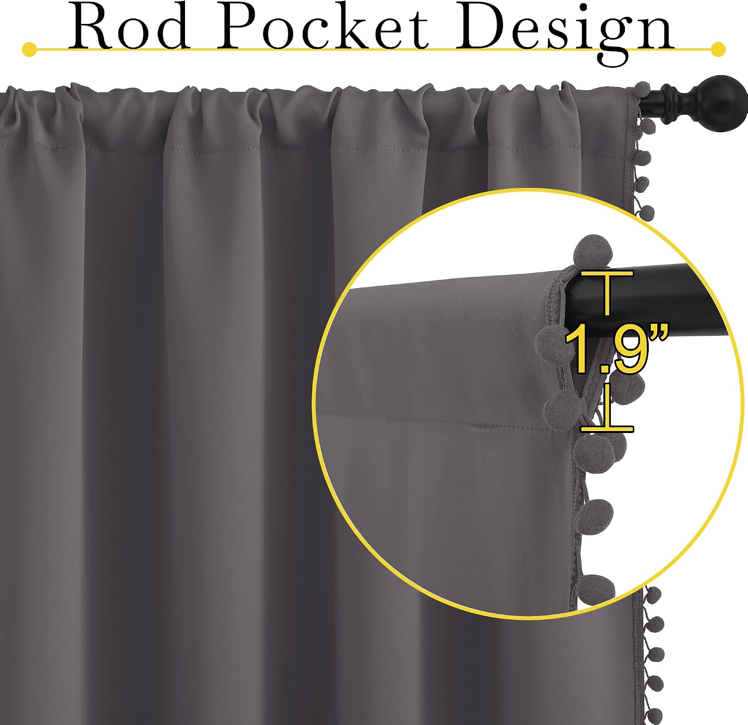 NICETOWN 2 Panels Blackout Curtains, Rod Pocket Pompoms Curtains 84 inches Length for Classroom, Thermal Insulated Cute Window Drapes for…
