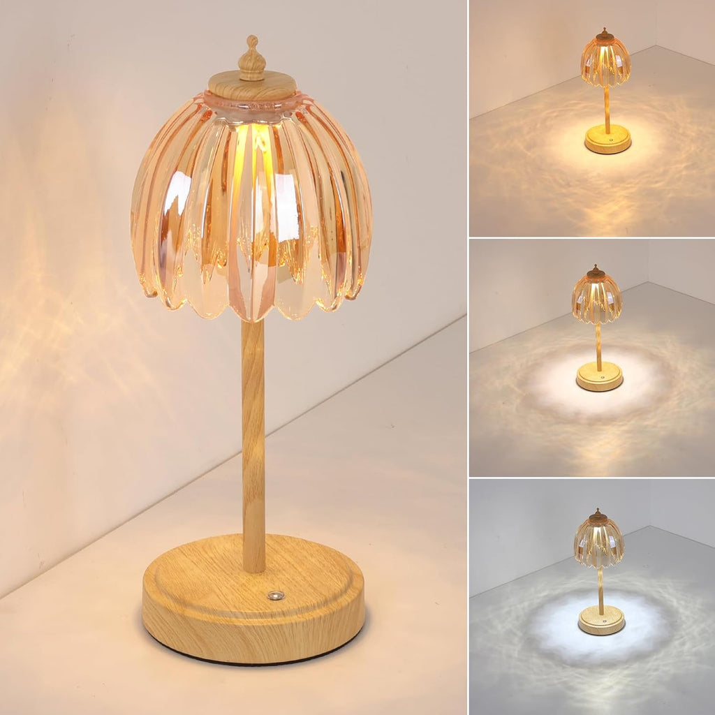 Shenmoyl Tulip Table Lamp with 5200mAh Battery & Touch Control, Small Cordless Table Lamp with 3 Colors, Rechargeable Battery Operated…