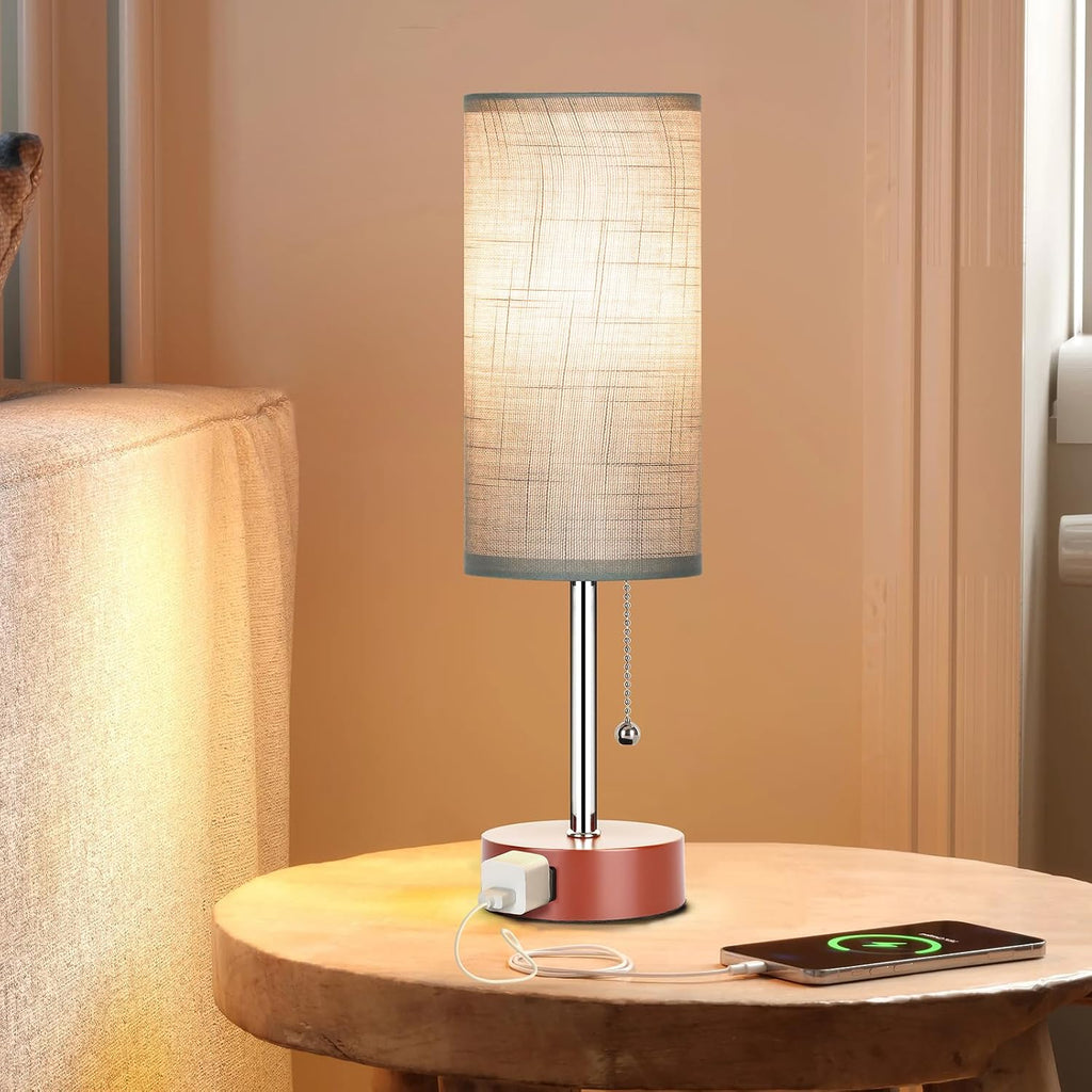 Dott Arts Table Lamp for Bedroom, 3-Color Bedside Lamps with Pull Chain, Bedroom Table Lamps for Nightstand, AC Outlet Small Lamp for…