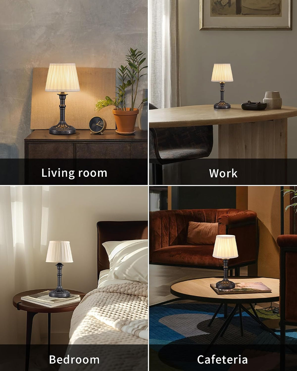 KDG Cordless Portables Table Lamp Set of 2, LED Fabric Shade Small Desk Lamps, 4000mAh Battery Powered Lighting, 2700K Stepless Dimmable…