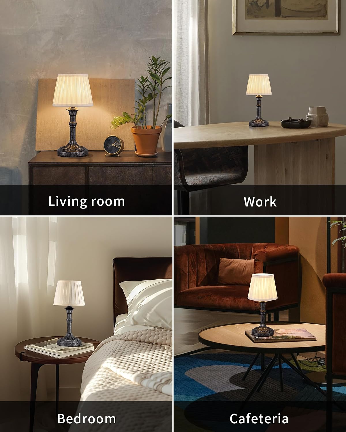 KDG Cordless Portables Table Lamp Set of 2, LED Fabric Shade Small Desk Lamps, 4000mAh Battery Powered Lighting, 2700K Stepless Dimmable…
