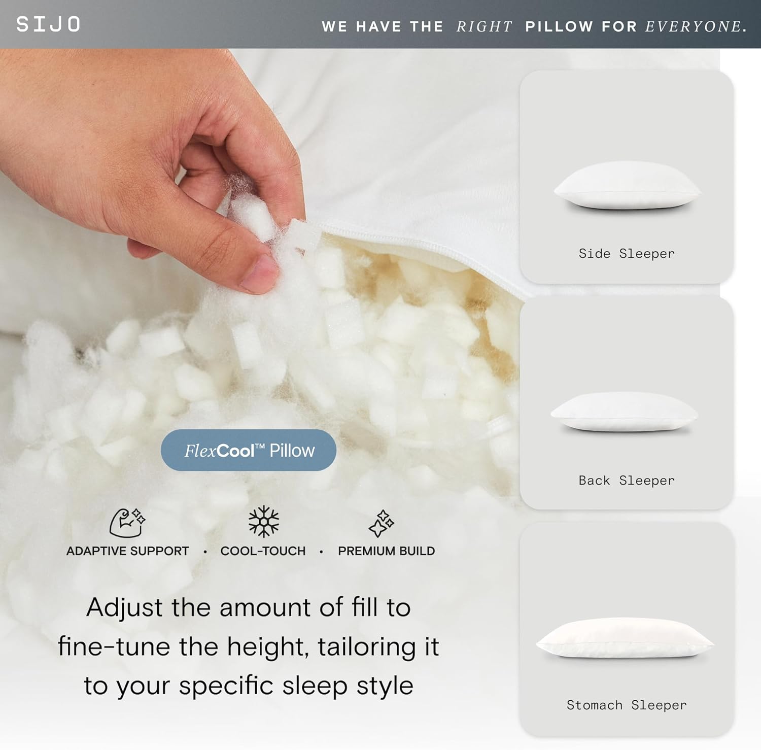 Sijo FlexCool Shredded Memory Foam Pillow - Adjustable Loft Pillow w/Cooling Surface - Good Housekeeping 2026 Bedding Award Winner…