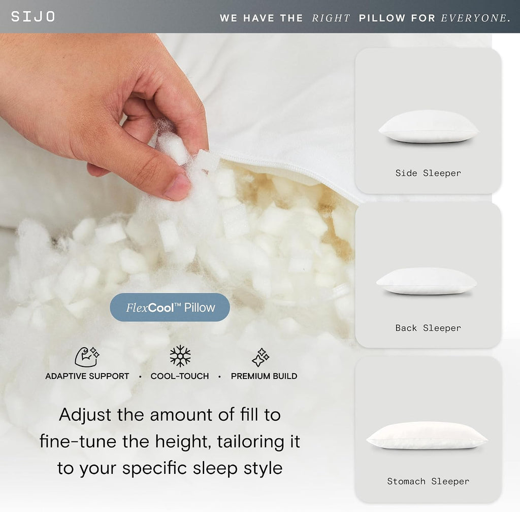 Sijo FlexCool Shredded Memory Foam Pillow - Adjustable Loft Pillow with Cooling Surface - Good Housekeeping 2026 Bedding Award Winner…