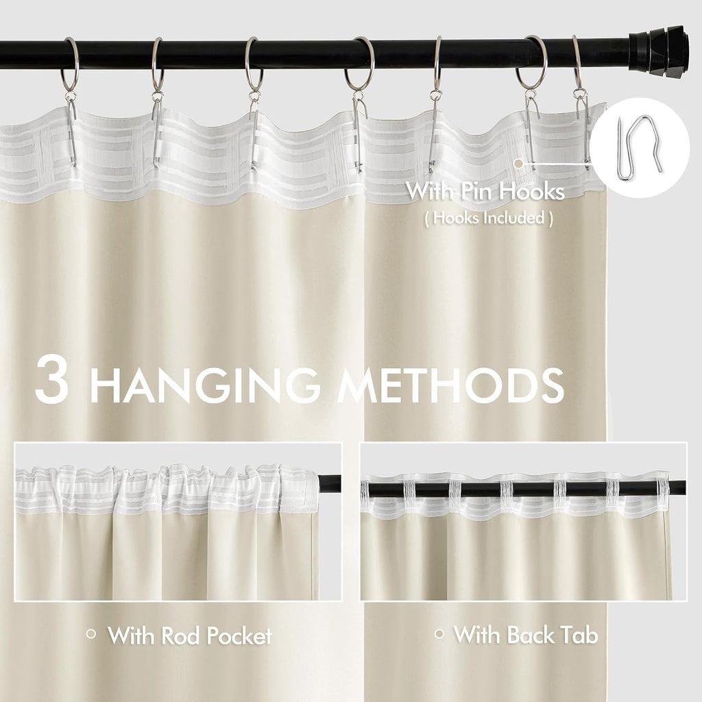 Miulee Beige White Back Tab Blackout Curtains 120 Inch Long 2 Panels Set for Bedroom, Rod Pocket/Pinch Pleated Extra Long Thermal Insulated…