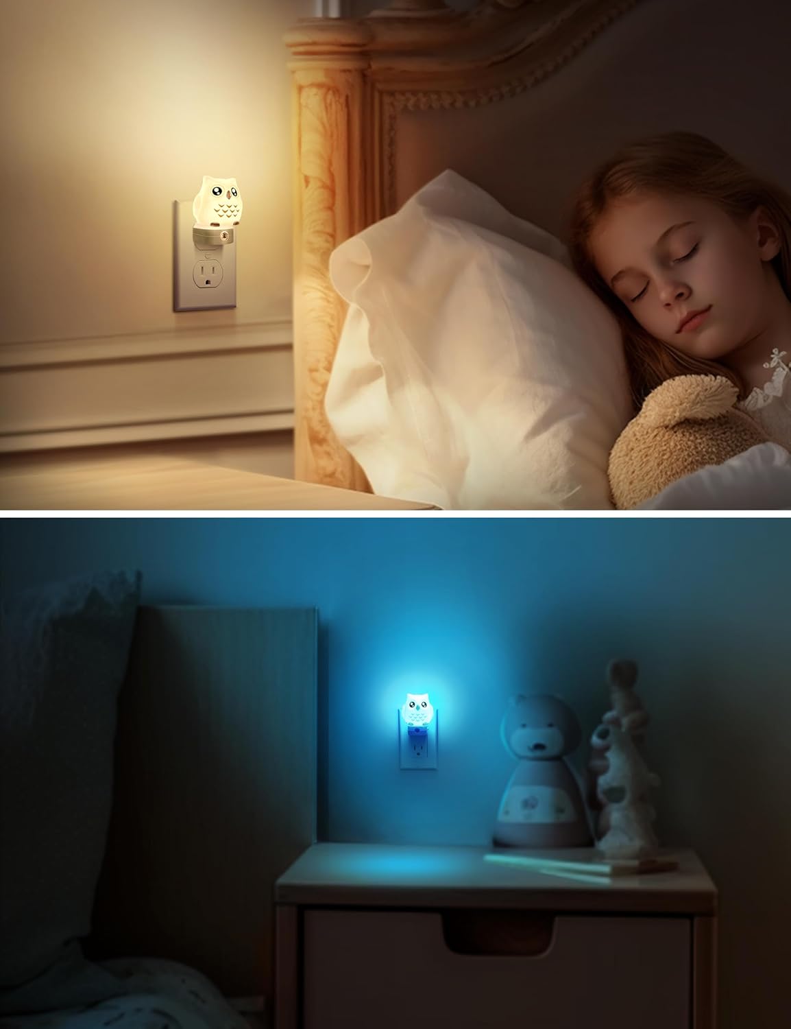 L LOHAS LED Owl Night Light for Kids, 3D Owl Night Light Plug in Wall, Dusk to Dawn Sensor, 8-Color Changing+Soft White 3000K, 3 Lighting…