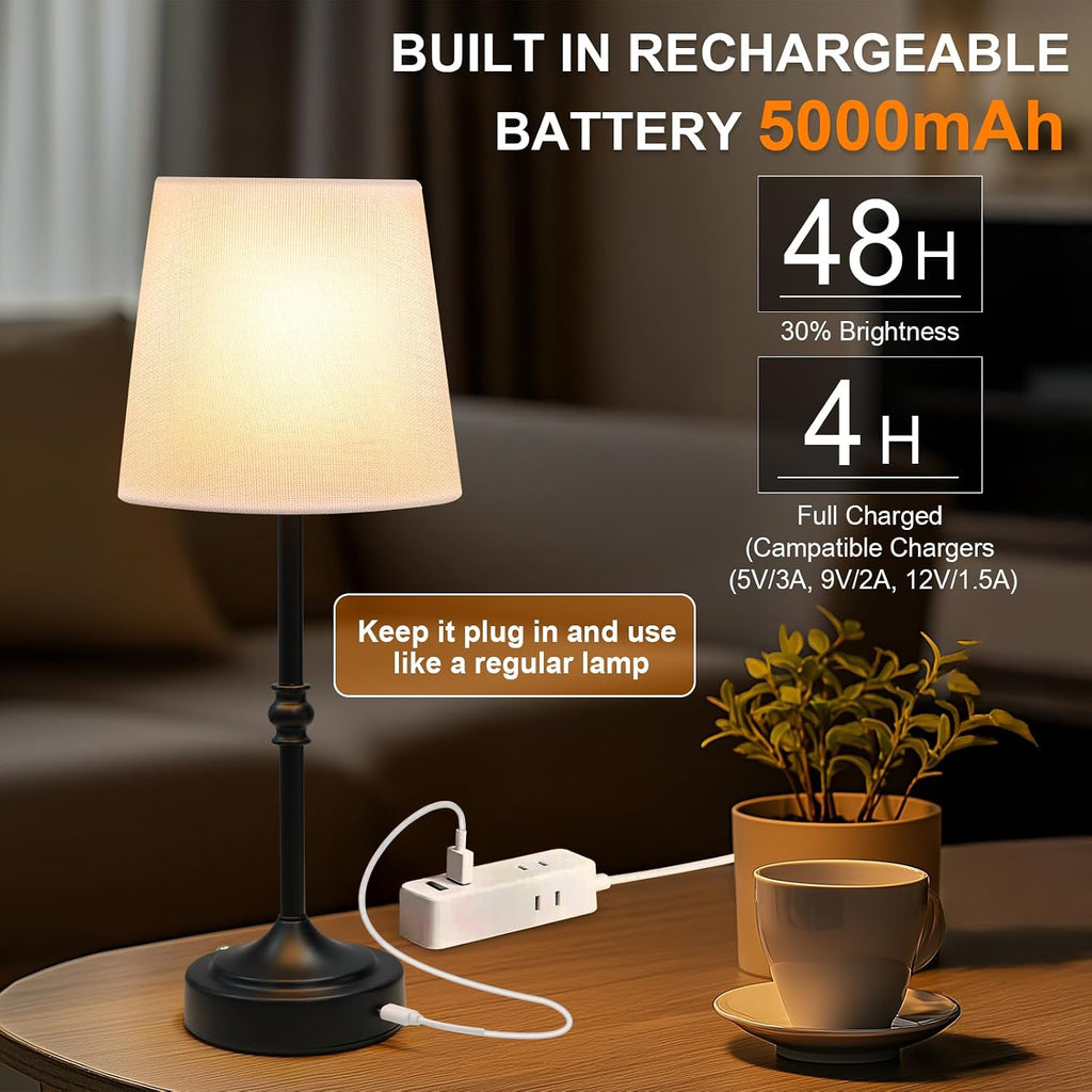 Swinerton Cordless Lamp Rechargeable LED Table Lamp, 5000mAh Battery Operated, 3 Level Brightness, Portable Night Bedside Lamp, Ambient…