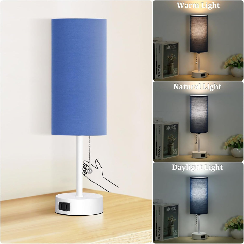 Dott Arts Table Lamp for Bedroom, 3-Color Bedside Lamps with Pull Chain, Bedroom Table Lamps for Nightstand, AC Outlet Small Lamp for…