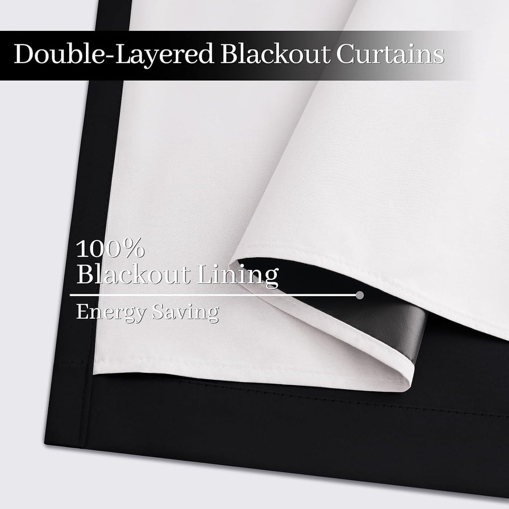 Yakamok 100% Blackout Curtains Black Room Darkening Thermal Insulated Window Curtain with 2 Thick Layers-Set of 2 Panels Grommet Top Drapes…