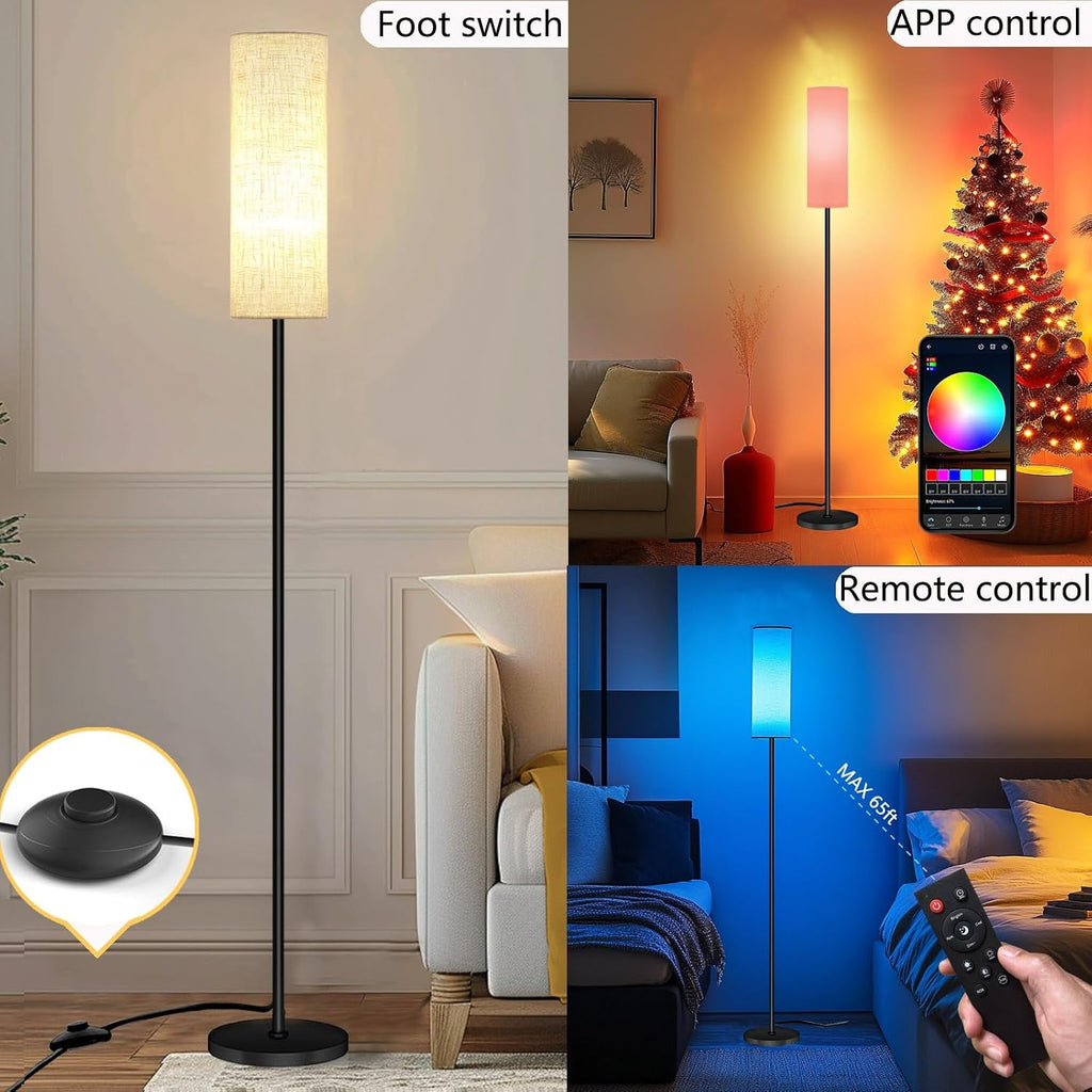Qaubauyt Smart LED Floor Lamp with APP Control & RGB Colors - Dimmable Standing Lamp for Living Room, Bedroom, Gaming - Remote, Timer, 9W…