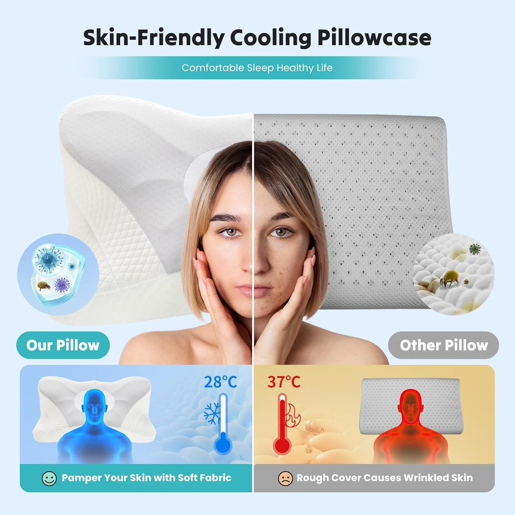 Sweetcrispy 2 Pack Cooling Ergonomic Memory Foam Cervical Pillow for Neck and Shoulder, Orthopedic Neck Support for Back Stomach…