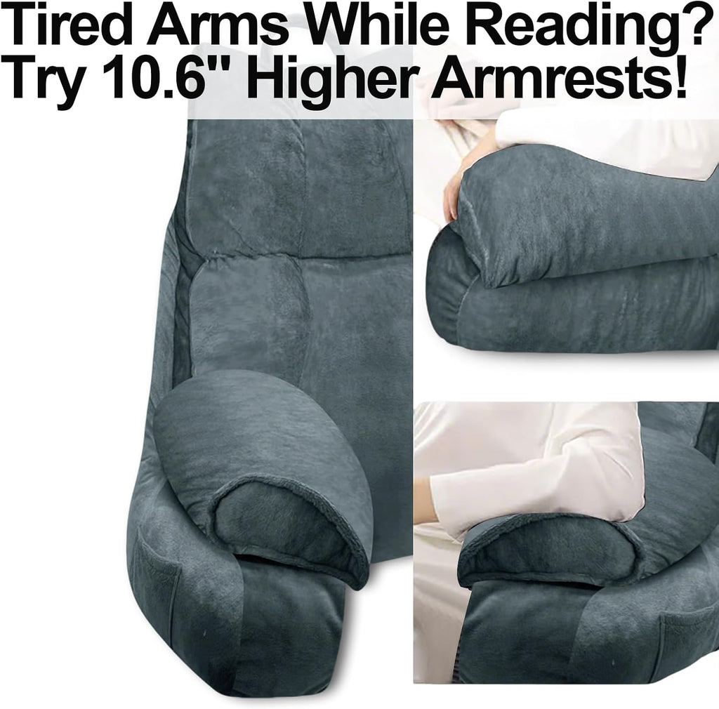 RRPAHWTV Reading Pillow for Bed with High Arm Rests, Back Support Pillow for Sitting Up in Bed with Shredded Memory Foam for Reading, TV…