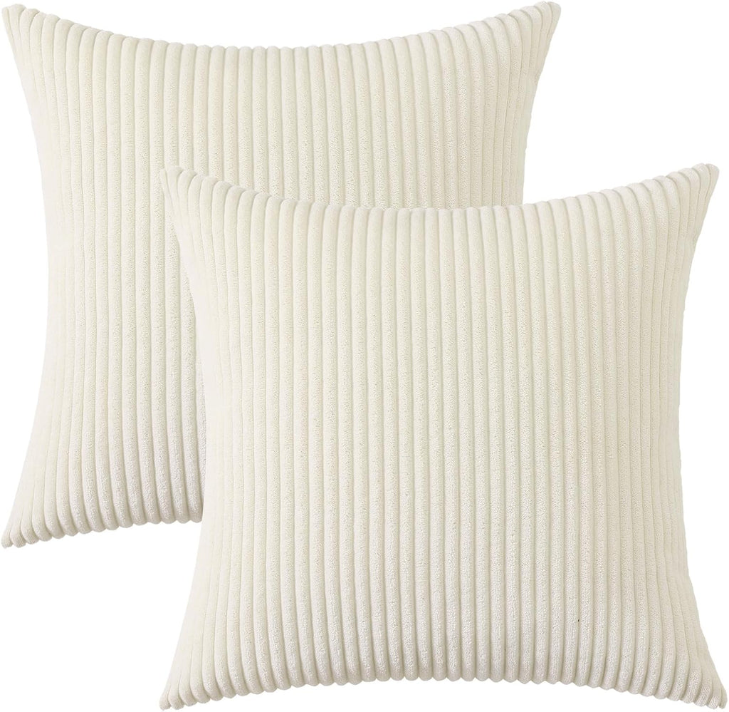 Mecatny Corduroy Summer Decorative Throw Pillow Covers 16x16 Set of 2 for Sofa Living Room, Soft Neutral Boho Couch Pillow Covers for…