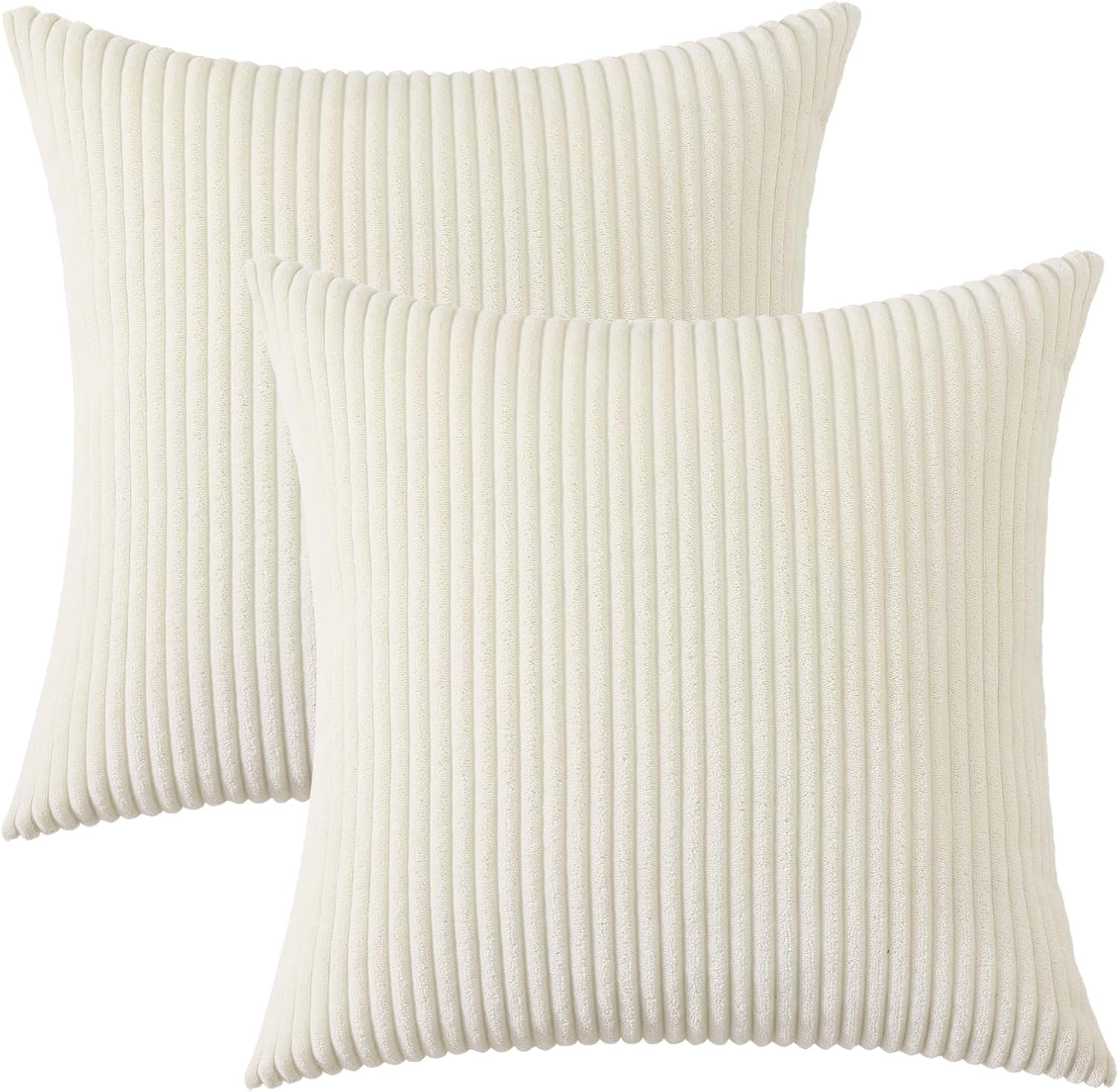 Mecatny Corduroy Summer Decorative Throw Pillow Covers 16x16 Set of 2 for Sofa Living Room, Soft Neutral Boho Couch Pillow Covers for…