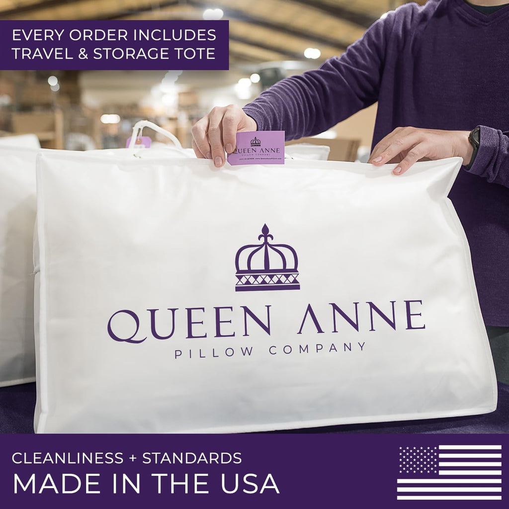QueenAnnePillowCompany Queen Anne Hotel Pillows Queen Size Bed Pillows for Sleeping, Set of 2 – Adjustable Luxury Down Alternative for Side…