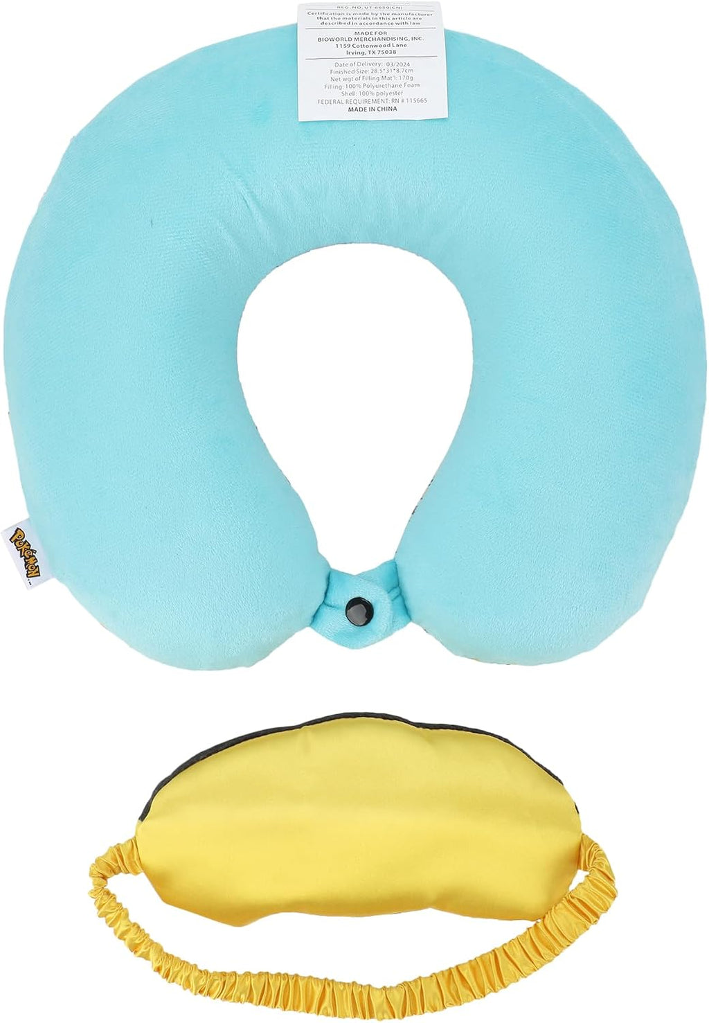 Bioworld Pokemon Pikachu 2-Piece Eye Mask & Neck Pillow Travel Set blue