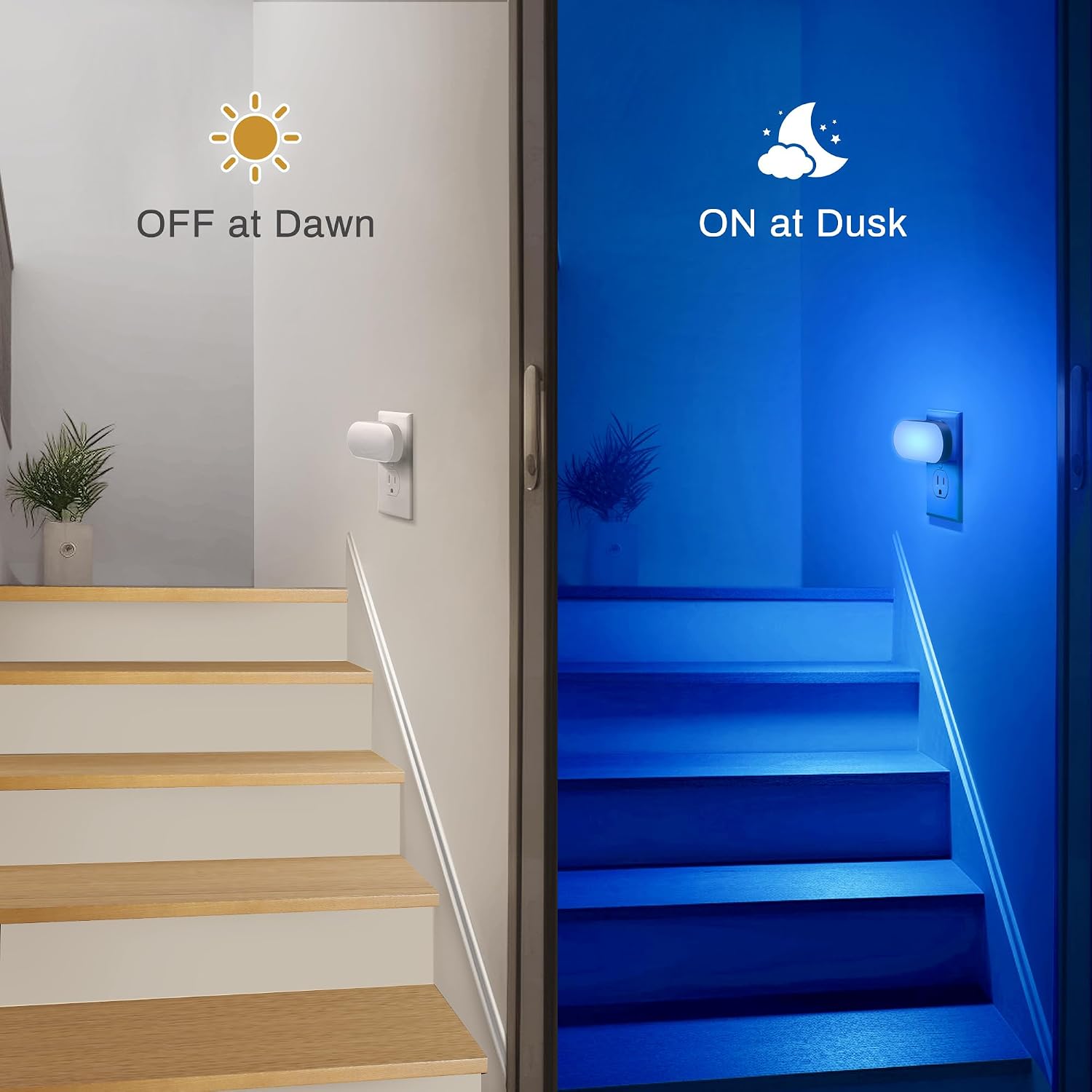 DORESshop Blue Night Light, Auto On/Off, 0-100 LM Adjustable Brightness, Dimmable Plug Into Wall Night Light for Kids Room, Bedroom…