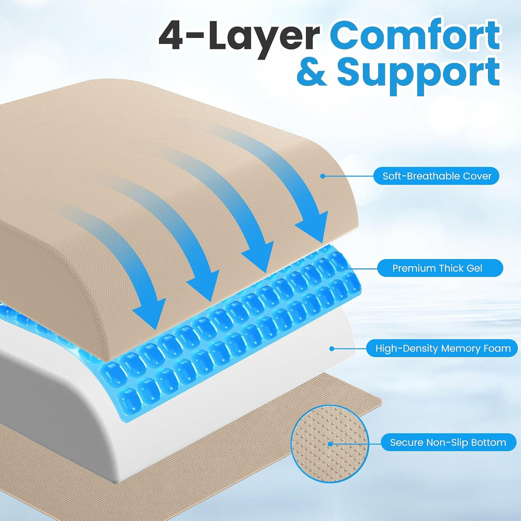 Wheelchair Seat Cushion for Pressure Relief, Cooling Gel Memory Foam Chair Cushion with Slope-Edge Design, Coccyx Support for Tailbone…