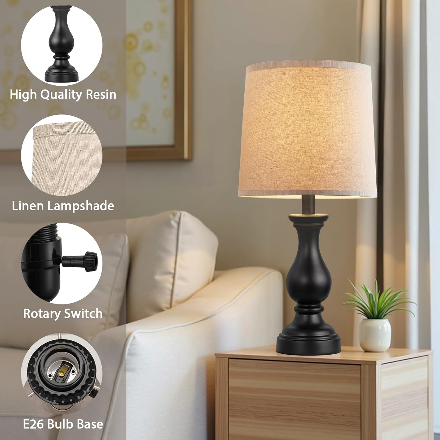 Seealle Farmhouse Table Lamps Set of 2 - Rustic Lamp for Bedroom Living Room, 22" Boho Bedside Lamps for Night Stands End Table Office…
