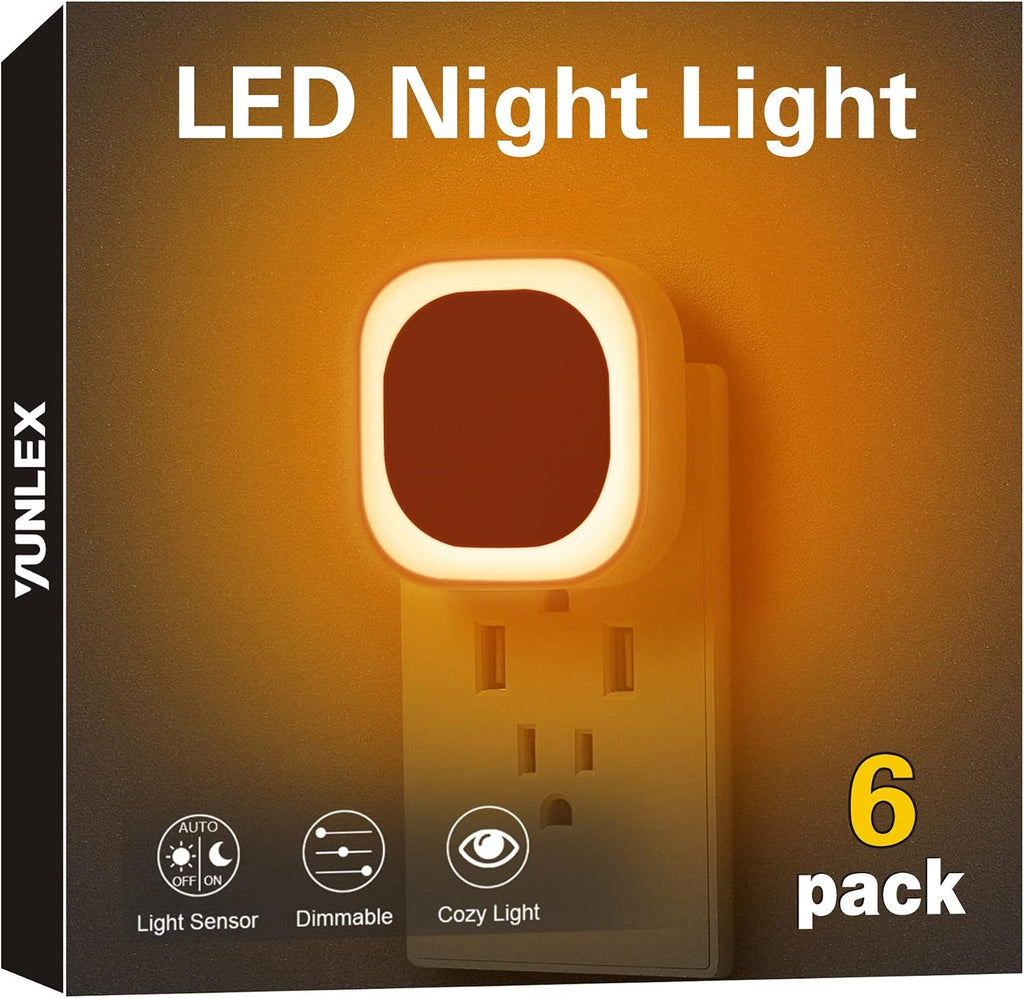 YUNLEX 4 Pack Amber Night Light, Dusk to Dawn Sensor, Warm Glare-Free Reflected Glow, 3-Level Dimmer, Auto On/Off, Plug-in LED Nightlight…
