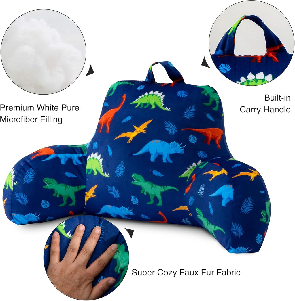 Aimuan Reading Pillow Bed Rest Wedge Backrest Pillow Dinosaur Printed Collections with Arms Sitting in Bed Dark-Blue