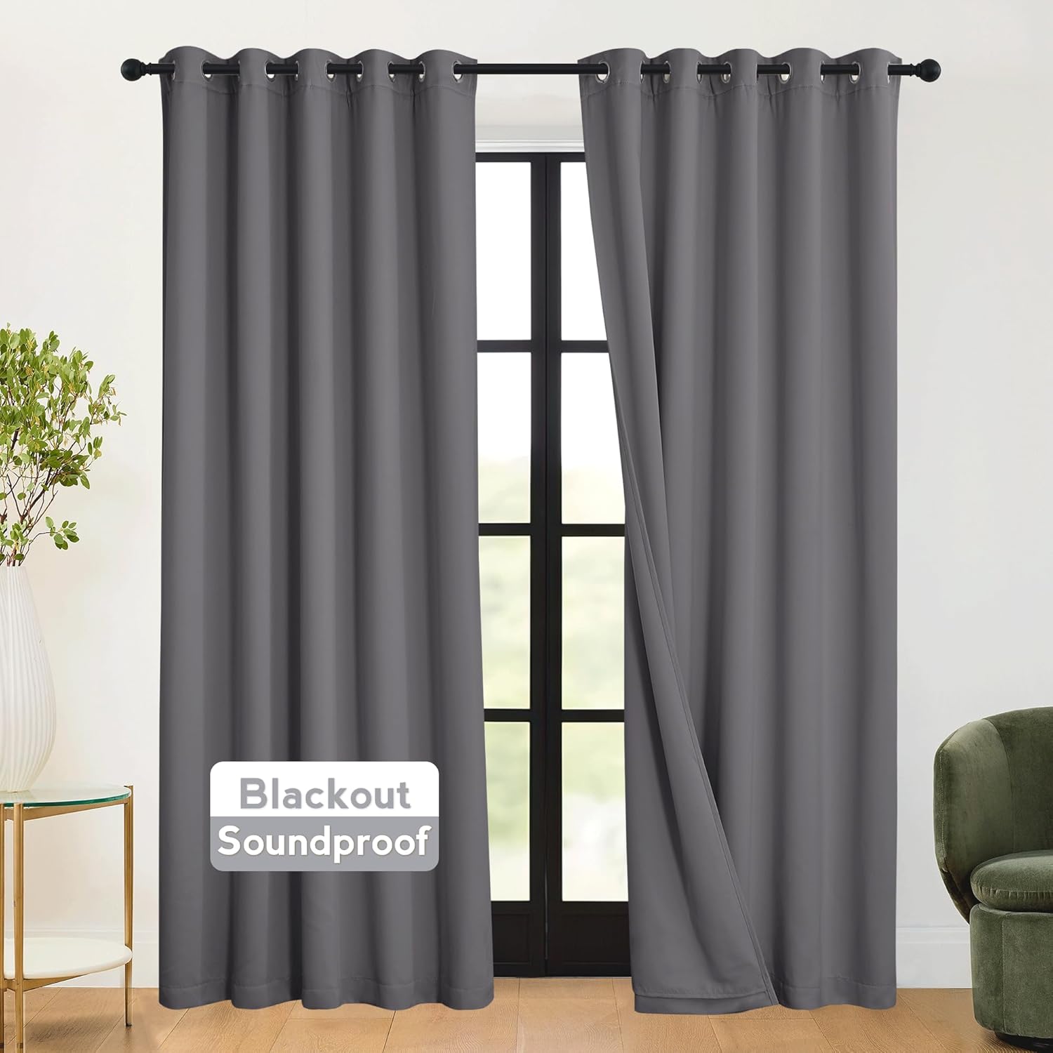 Rybhome RYB HOME 3-in-1 Soundproof - Blackout - Energy Saving Room Divider Curtains, Extra Wide Window Curtains for Bedroom Living Room Lof…