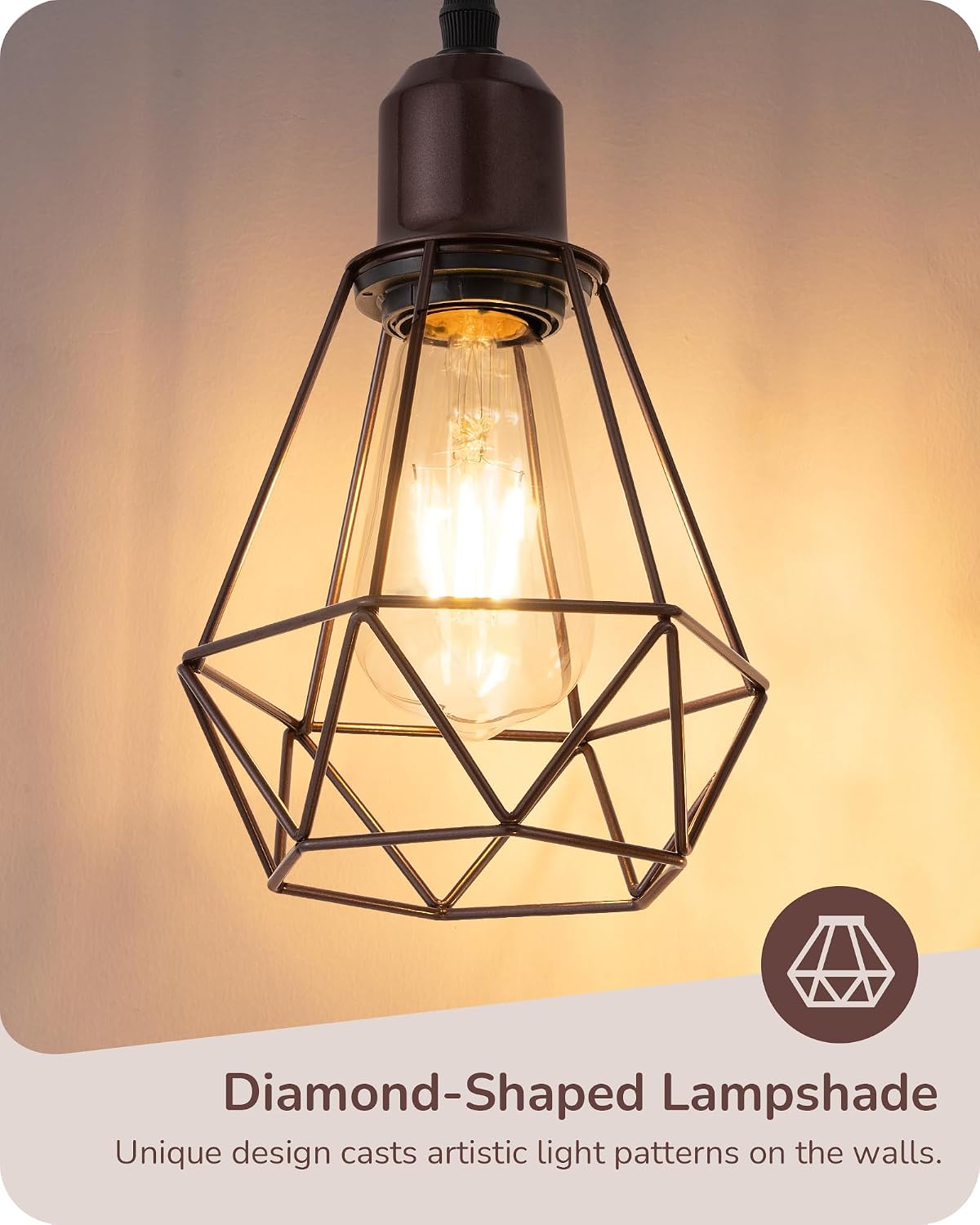 Edishine 70IN Industrial Floor Lamps for Living Room, Dimmable Farmhouse Corner Reading Lamp, Diamond-Shaped Lampshade, 3 LED Edison Bulbs…